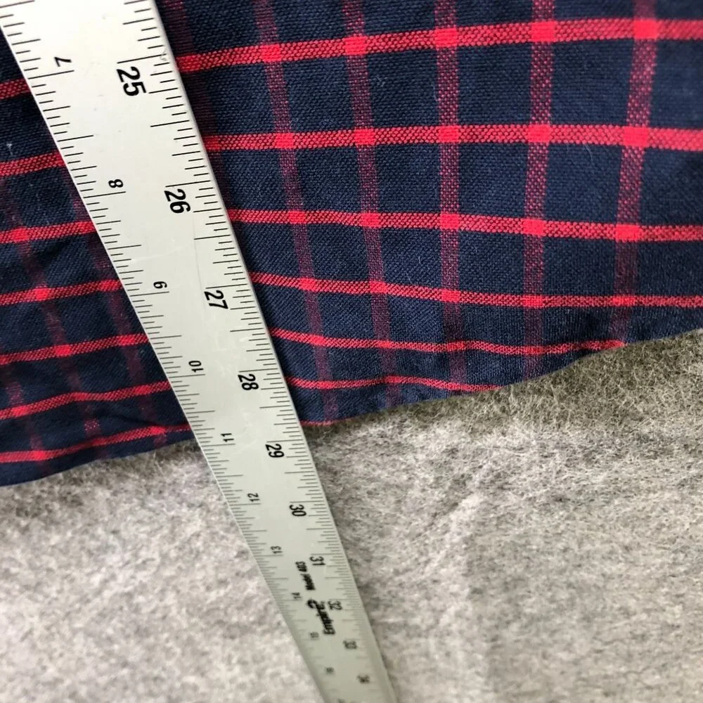 J. Crew Flex Oxford Shirt‎ Mens S Slim Fit Long Sleeve Navy Blue Red Check Plaid